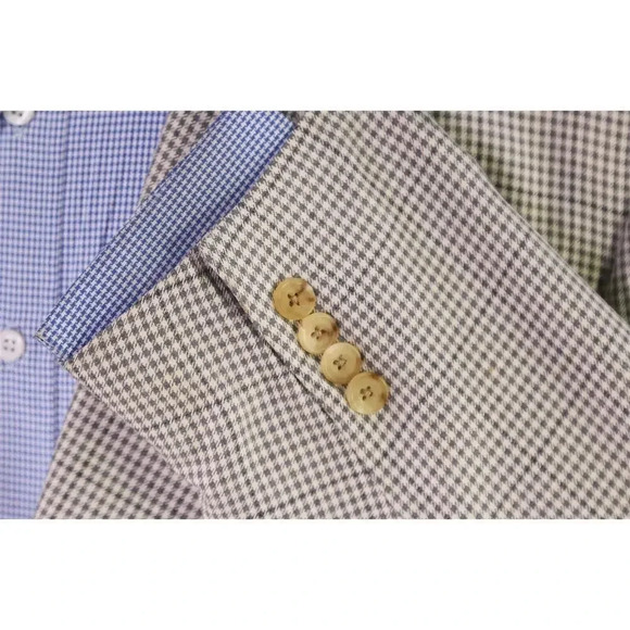 Hickey-Freeman Recent Gray/Pearl Check Wool-Silk 2-Btn Sportcoat Blazer 46R - Picture 6 of 8